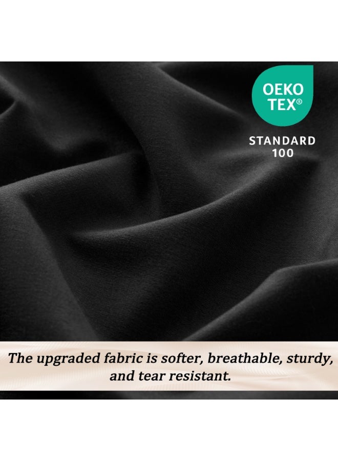 PHF طقم لحاف ملكي مكون من 7 قطع باللون الأسود، سرير في حقيبة وطقم ملاءات 18 بوصة لجميع الفصول، أغطية سرير فائقة النعومة وصامتة مع لحاف وملاءات وأغطية وسائد ووسائد مزخرفة - Image 4