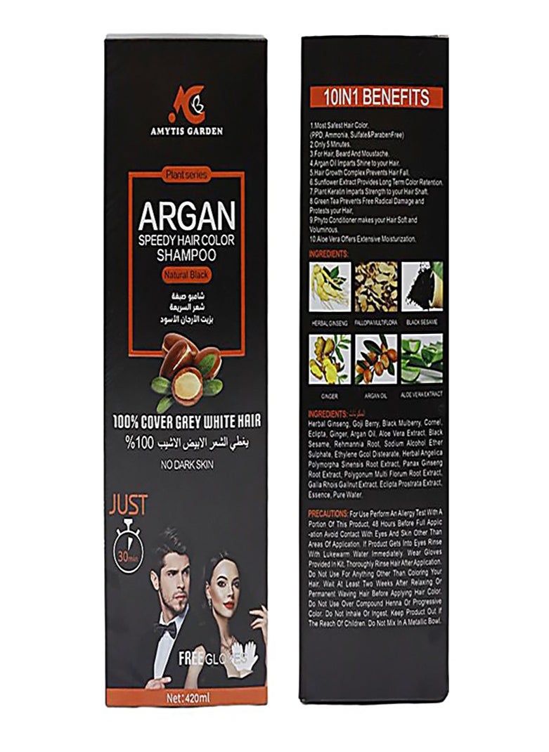 AMYTIS GARDEN - Argan Speedy Hair Color Shampoo,Natural  Black, 420ml - Image 1