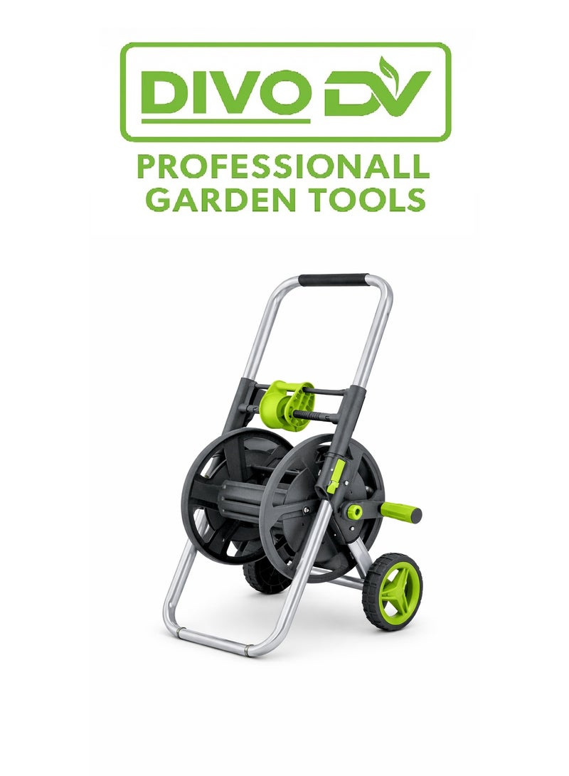 ديفو عربة بكرة خرطوم مياه للحديقة احترافية بسعة حتى 50 متر – هيكل معدني قوي مع مقابض مريحة وعجلات متينة لسهولة النقل – موديل DIVO – براند DVO714-12 - Image 1