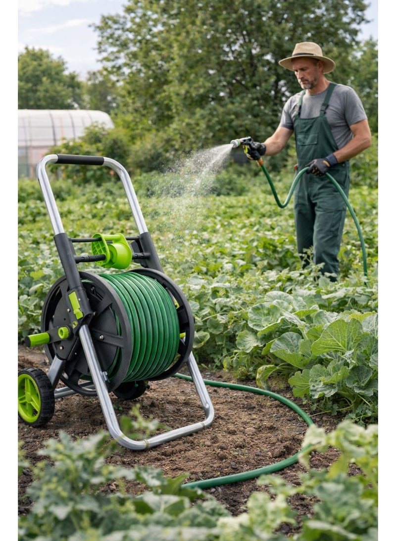 ديفو عربة بكرة خرطوم مياه للحديقة احترافية بسعة حتى 50 متر – هيكل معدني قوي مع مقابض مريحة وعجلات متينة لسهولة النقل – موديل DIVO – براند DVO714-12 - Image 3