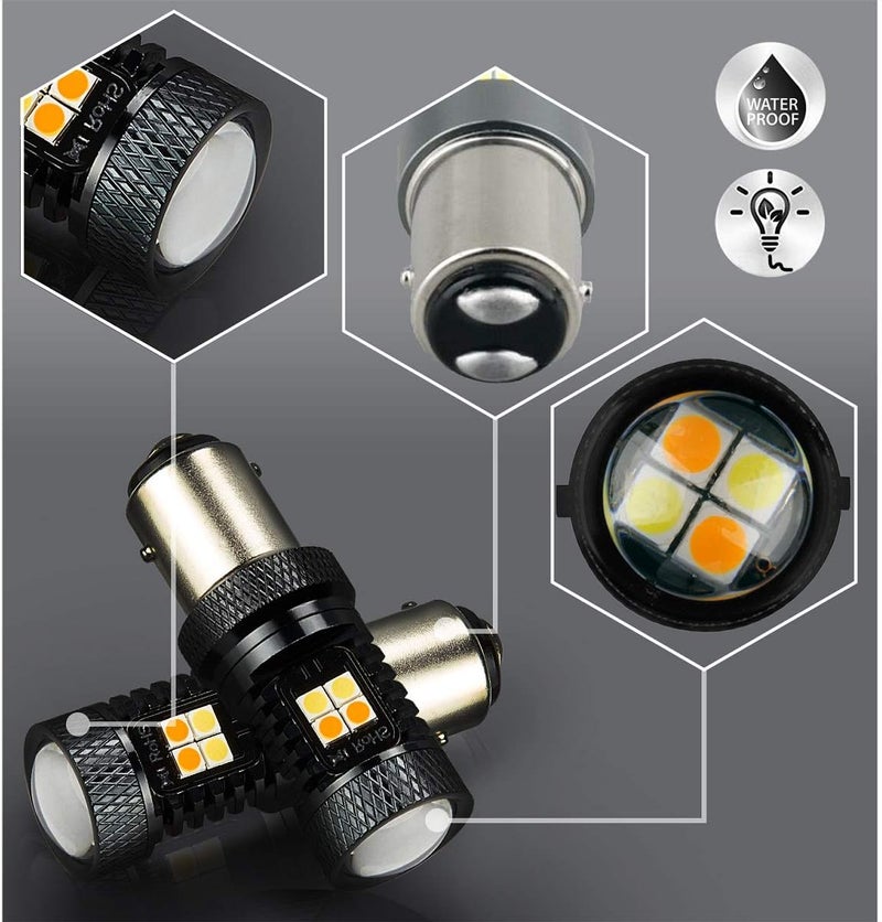 AUTOGINE مصابيح LED Switchback AUTOGINE 1157 - أبيض/كهرماني (عبوة من 2) - Image 3