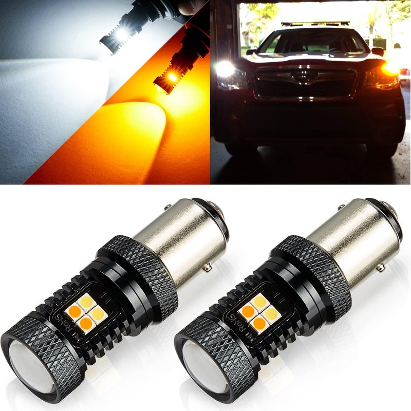 AUTOGINE مصابيح LED Switchback AUTOGINE 1157 - أبيض/كهرماني (عبوة من 2) - Image 1