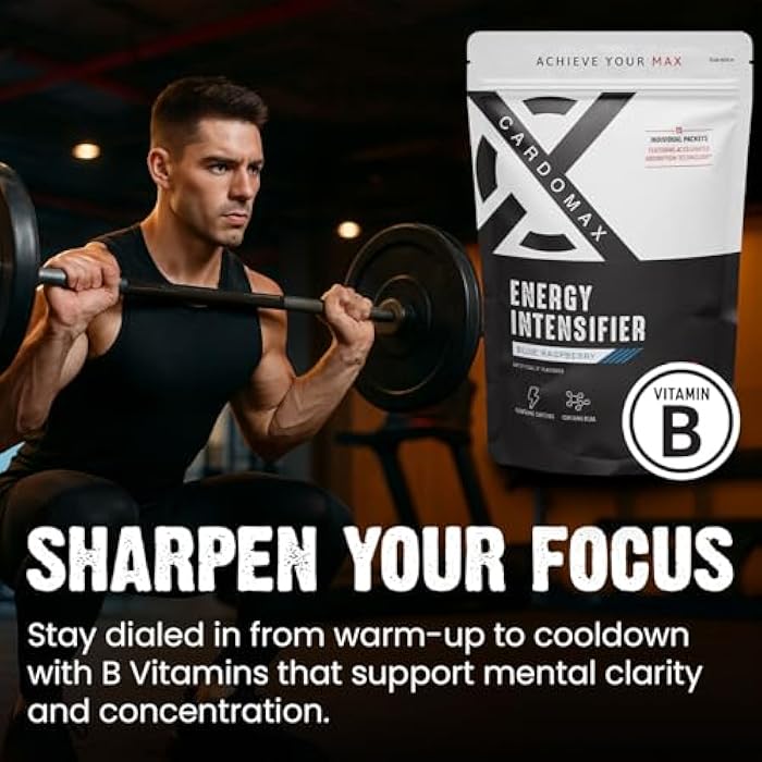 CardoMax Pre Workout for Men & Women – Liquid Pre-Workout Drink Mix with Caffeine, BCAA & B Vitamins Sugar-Free, Vegan, Keto, Zero Calorie – 15 Stick Packs Blue Raspberry Flavor - Image 4