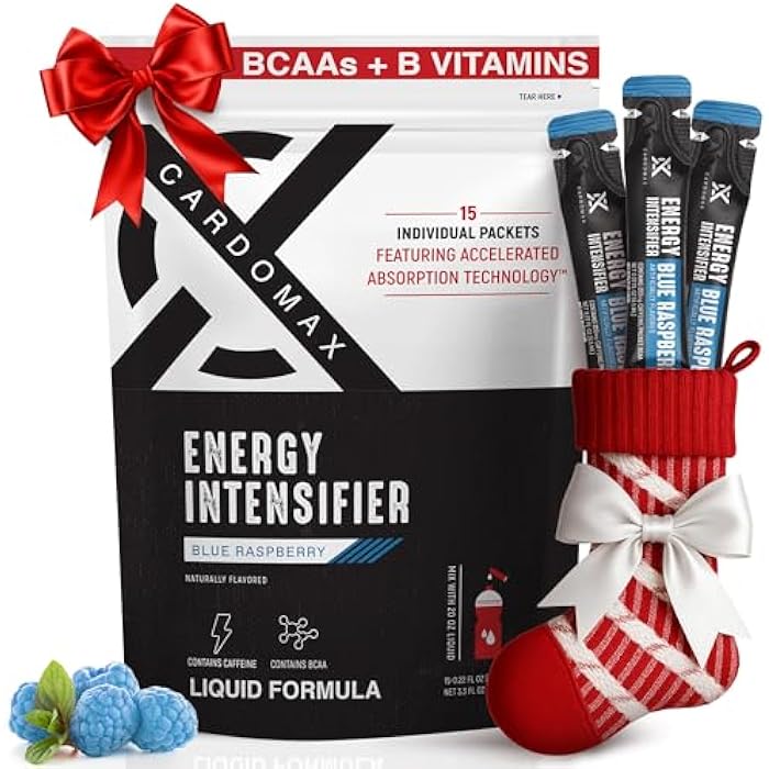 CardoMax Pre Workout for Men & Women – Liquid Pre-Workout Drink Mix with Caffeine, BCAA & B Vitamins Sugar-Free, Vegan, Keto, Zero Calorie – 15 Stick Packs Blue Raspberry Flavor - Image 1