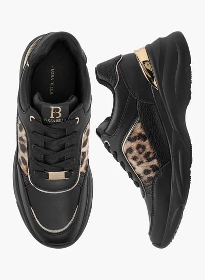 Flora Bella By Shoexpress Women's Animal Print Sneakers with Lace-Up Closure and Chunky Heels