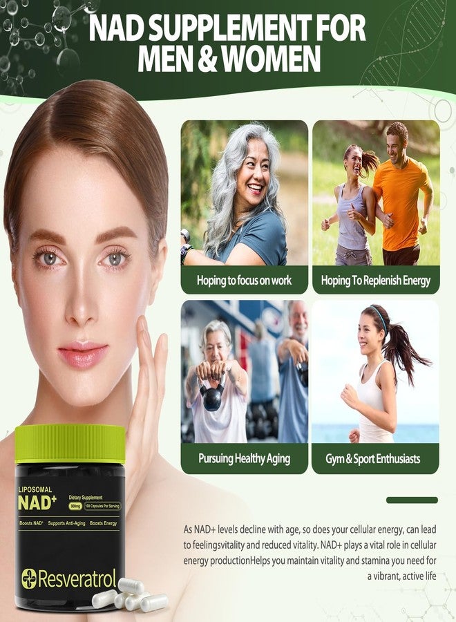 مكمل غذائي BOSNETHUINH NAD+، يحتوي على NAD، نيكوتيناميد ريبوسيد، ريسفيراترول، NAD الليبوزومي - بديل لمكمل NMNH لمكافحة الشيخوخة، والصفاء الذهني، وطاقة الخلايا، 100 كبسولة - Image 3