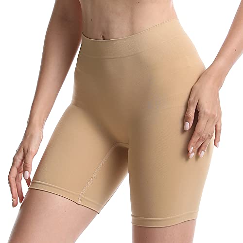 MELERIO Women's Slip Shorts, Comfortable Boyshorts Panties, Anti-chafing Spandex Shorts for Under Dress (Beige, 0-2) - Image 1