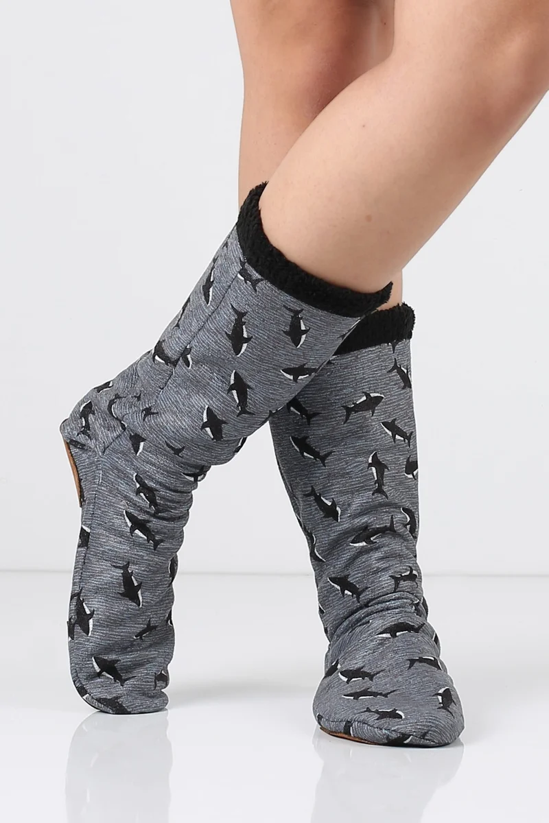 Hamur Dough Colored Patterned Winter Socks Anti-Slip Booties CRP-053 Javs Well Black