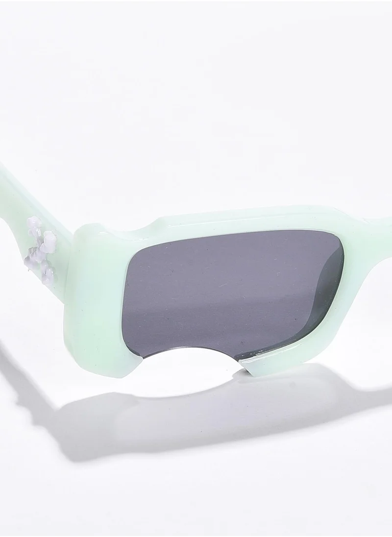 Haute Sauce Black Lens Green Rectangle Sunglasses
