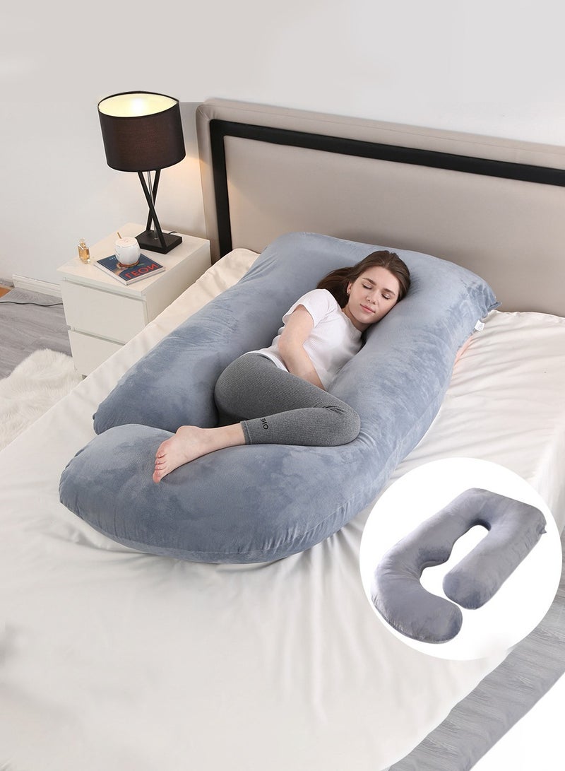 Pregnancy Pillow J Shaped Full Body Pillow with Velvet Cover Grey Maternity Pillow for Pregnant Women,69 inch Full Body Pillows （Velvet Gray） - Image 1
