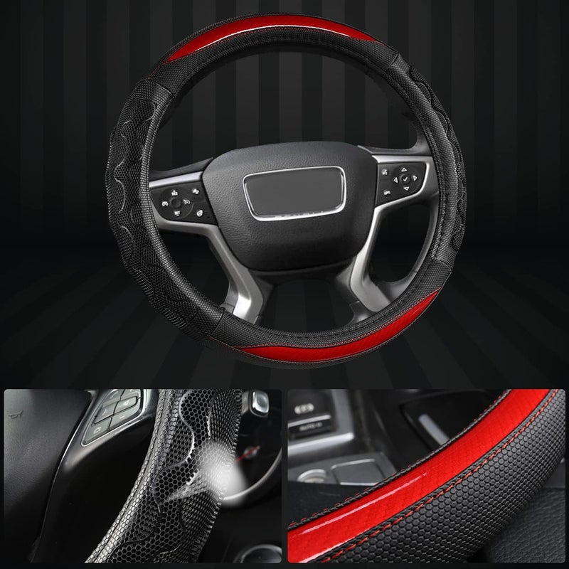 GIANT PANDA Easy assemble alternatives Steering Wheel Cover for GMC Sierra Acadia Terrain Yukon(3D Honeycomb-Red-Standard Size) Durability boost selected material - Image 3