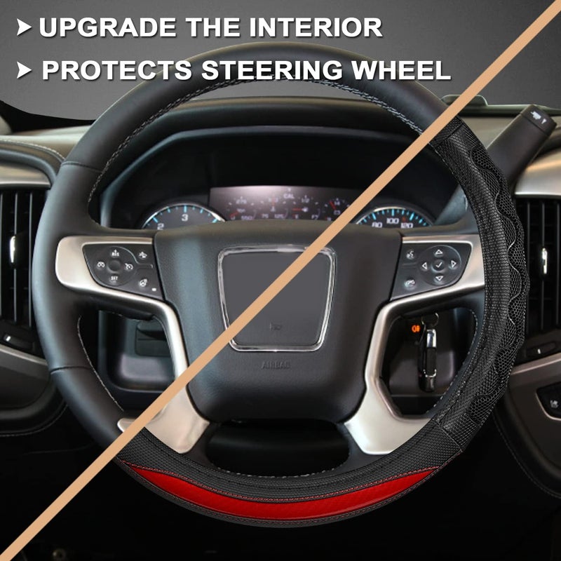 GIANT PANDA Easy assemble alternatives Steering Wheel Cover for GMC Sierra Acadia Terrain Yukon(3D Honeycomb-Red-Standard Size) Durability boost selected material - Image 4