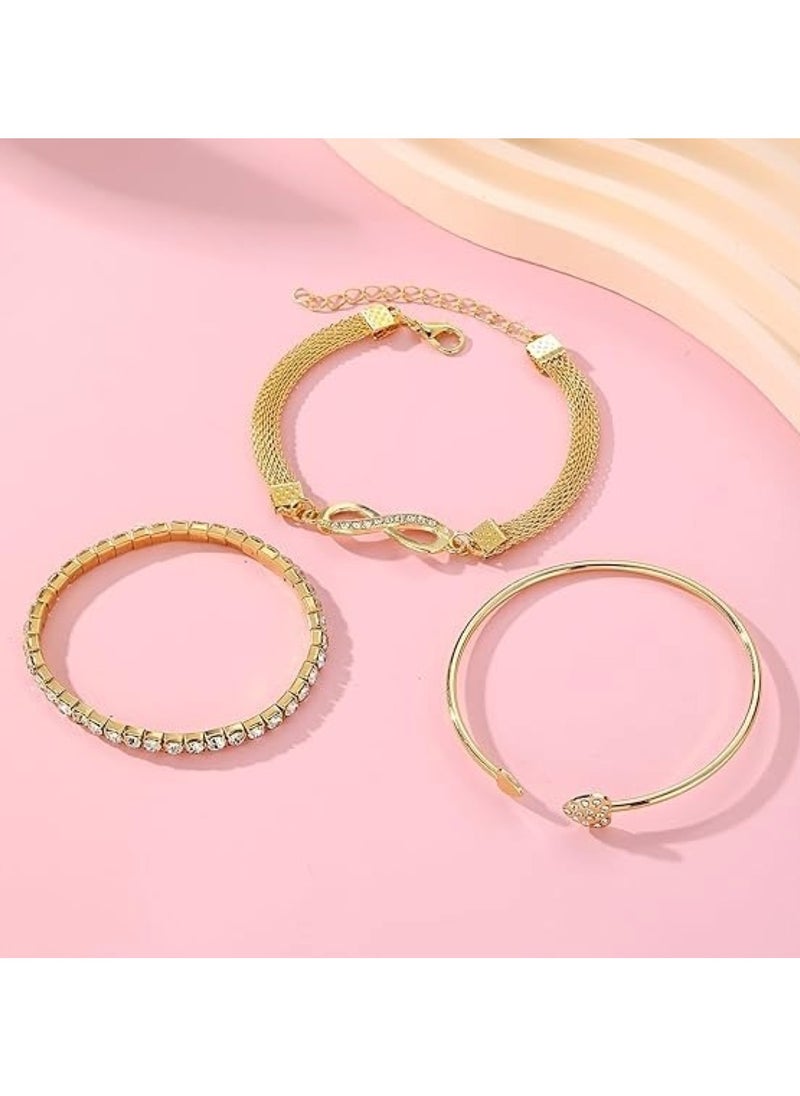 Huitich - 3-Piece Bracelet Set Elegant Multi-Layer Crystal & Alloy Bracelet - Image 1