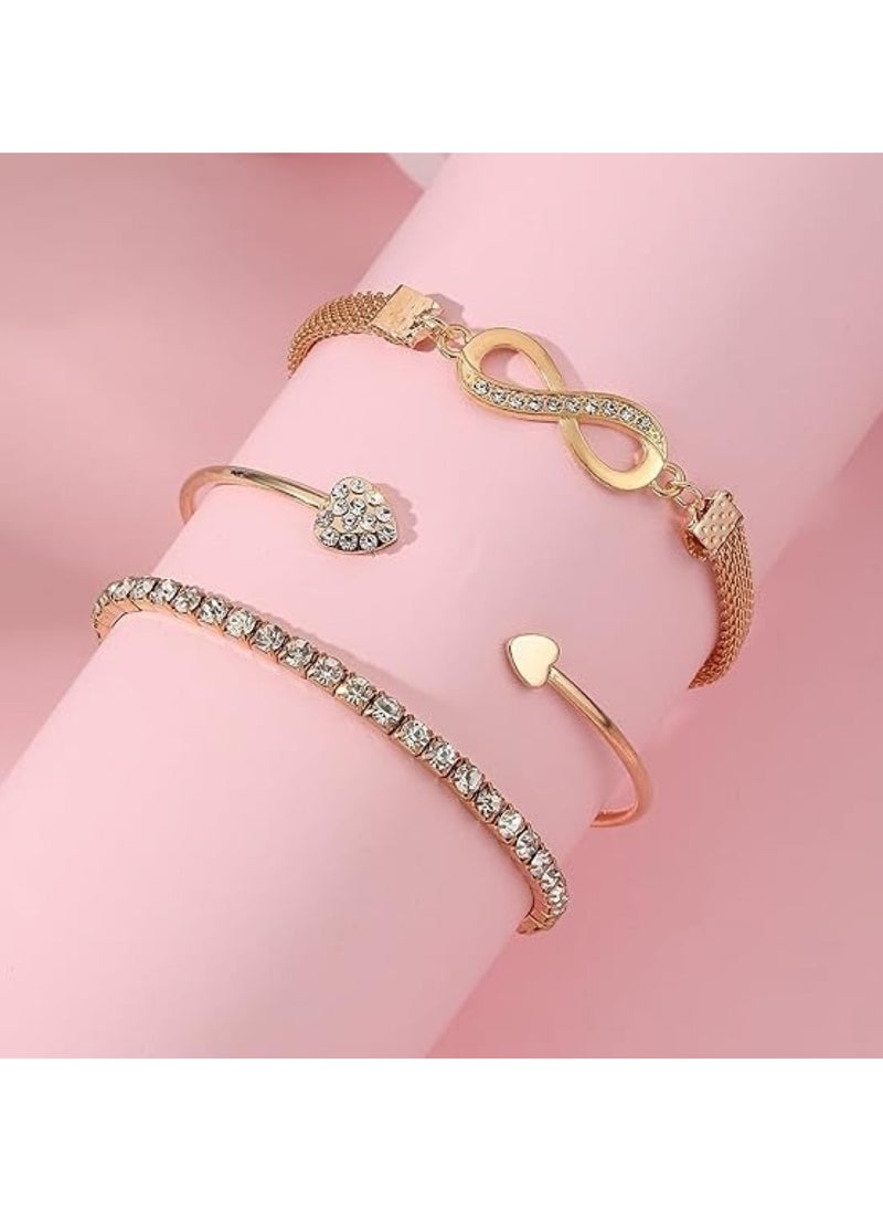 Huitich - 3-Piece Bracelet Set Elegant Multi-Layer Crystal & Alloy Bracelet - Image 1