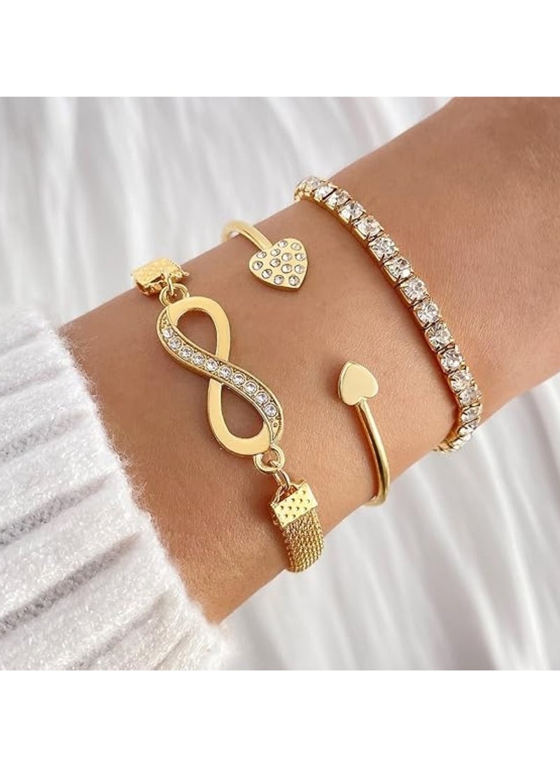 Huitich - 3-Piece Bracelet Set Elegant Multi-Layer Crystal & Alloy Bracelet - Image 1