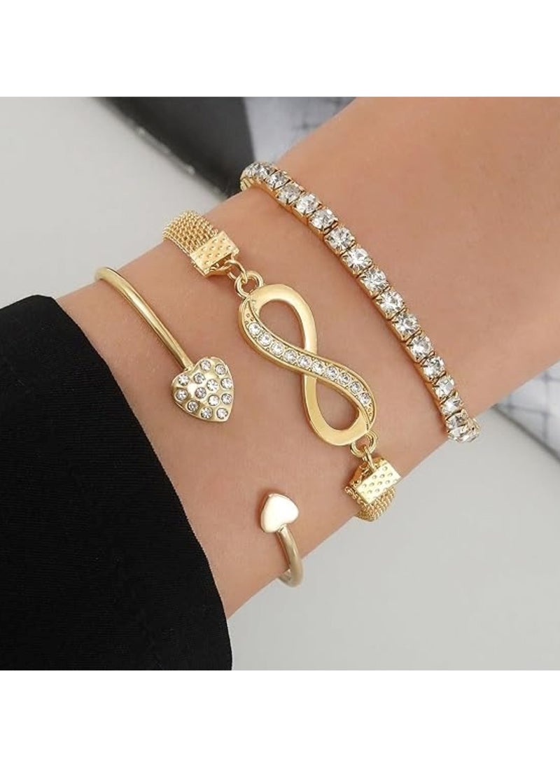 Huitich - 3-Piece Bracelet Set Elegant Multi-Layer Crystal & Alloy Bracelet - Image 1