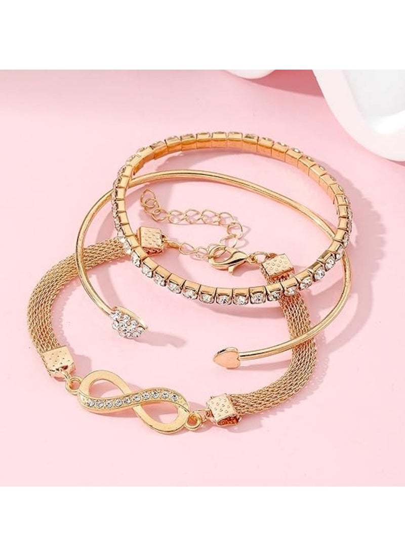 Huitich - 3-Piece Bracelet Set Elegant Multi-Layer Crystal & Alloy Bracelet - Image 1