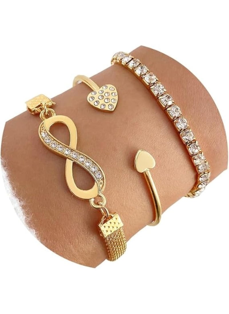 Huitich - 3-Piece Bracelet Set Elegant Multi-Layer Crystal & Alloy Bracelet - Image 1