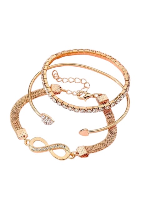 3-Piece Bracelet Set Elegant Multi-Layer Crystal & Alloy Bracelet