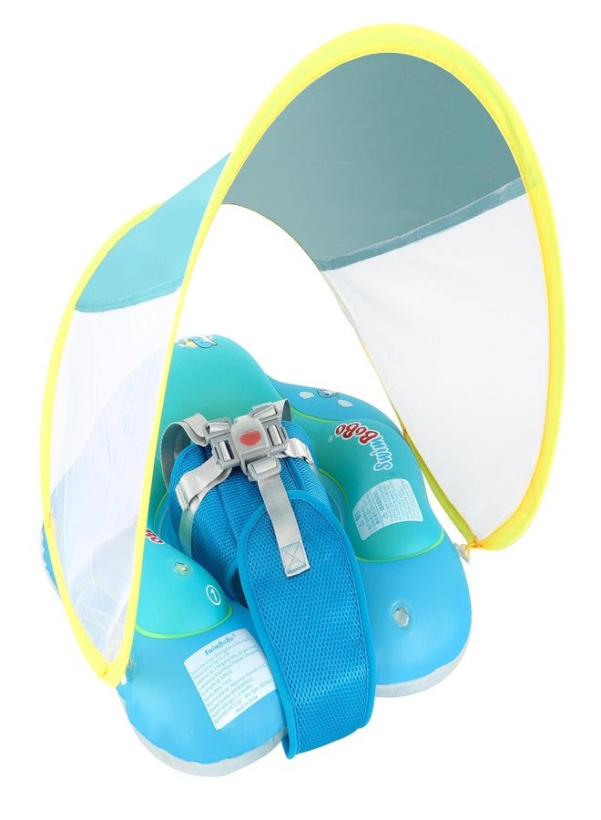 Swimbobo Inflatable Baby Swim Float with Soft Fabric Vest and seat Size Improved Infant Pool Floaties with Sun Canopy Swimming Pool Toys (Large) - Image 1
