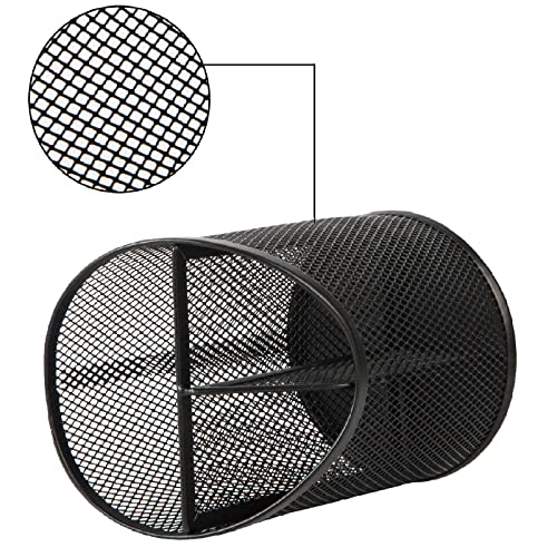 Delifox 2 Pack Pen Holder Mesh Round Pencil Holder Desktop Organizer 3 Compartments, Black - Image 4