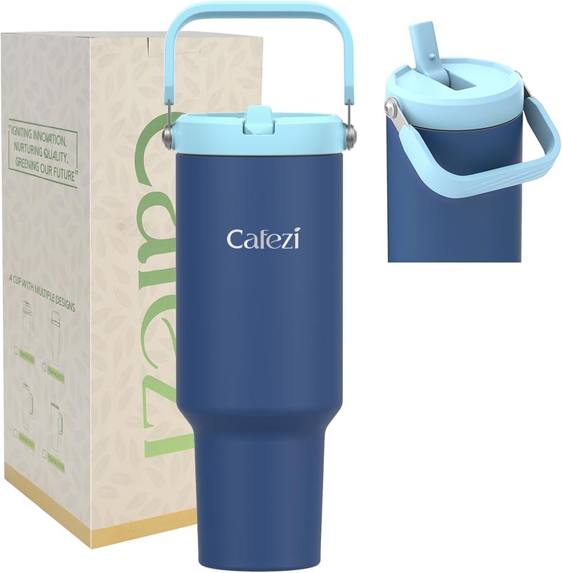 Cafezi 40oz Stainless Steel Vacuum Insulated Tumbler with Lid & Straw - Double-Wall Thermal Water Bottle for Hot & Cold Drinks, Leakproof Travel Mug with Handle, Fits Cup Holder, Ideal Home, Outdoor - Image 1