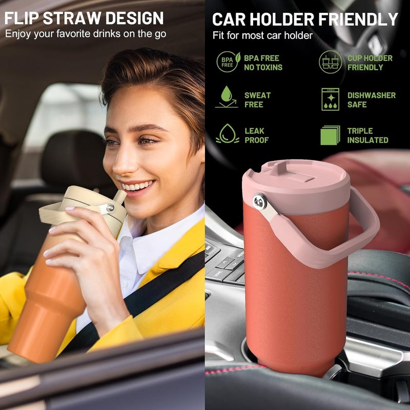 Cafezi 40oz Stainless Steel Vacuum Insulated Tumbler with Lid & Straw - Double-Wall Thermal Water Bottle for Hot & Cold Drinks, Leakproof Travel Mug with Handle, Fits Cup Holder, Ideal Home, Outdoor - Image 4
