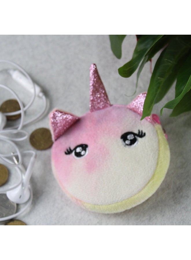 Loquat Unicorn Plush Crossbody Bag Cute Cartoon Ice Cream Color Tie-Dye Round Zipper Headphone Bag Girl Coin Purse-Color:Unicorn - Image 1