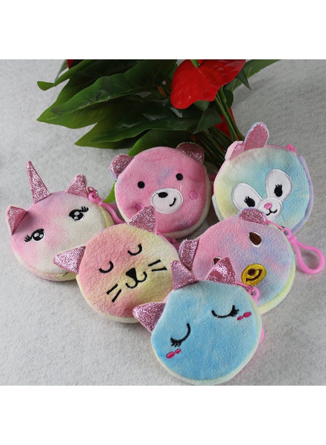 Loquat Unicorn Plush Crossbody Bag Cute Cartoon Ice Cream Color Tie-Dye Round Zipper Headphone Bag Girl Coin Purse-Color:Unicorn - Image 5