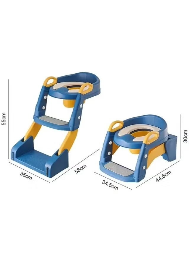 Kawkab 3-in-1 Toddler Potty Training Toilet Seat with Foldable Step Stool – Adjustable toddler toilet seat suitable for boys and girls, featuring a padded, ergonomic backrest, non-slip footrests, and safety handles. - Image 2