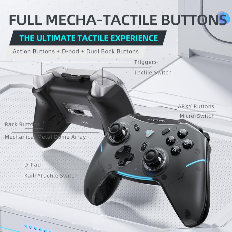 MACHENIKE G5 Pro Wireless PC Game Controller - Full Hall Effect, Mechanical Buttons, Gyro Motion Control, Turbo & Macro, BT 5.0/USB 2.4Hz/Wired, RGB Light, Windows/macOS/iOS/Android/Switch/Linux/TV (Black Pearl) - Image 4