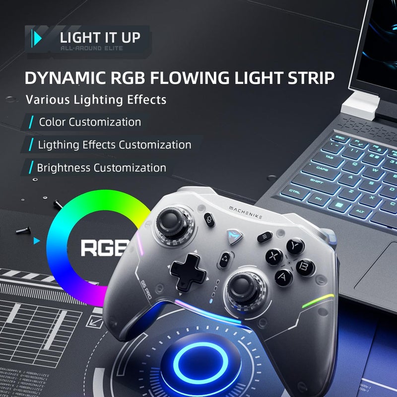 MACHENIKE G5 Pro Wireless PC Game Controller - Full Hall Effect, Mechanical Buttons, Gyro Motion Control, Turbo & Macro, BT 5.0/USB 2.4Hz/Wired, RGB Light, Windows/macOS/iOS/Android/Switch/Linux/TV (Black Pearl) - Image 5