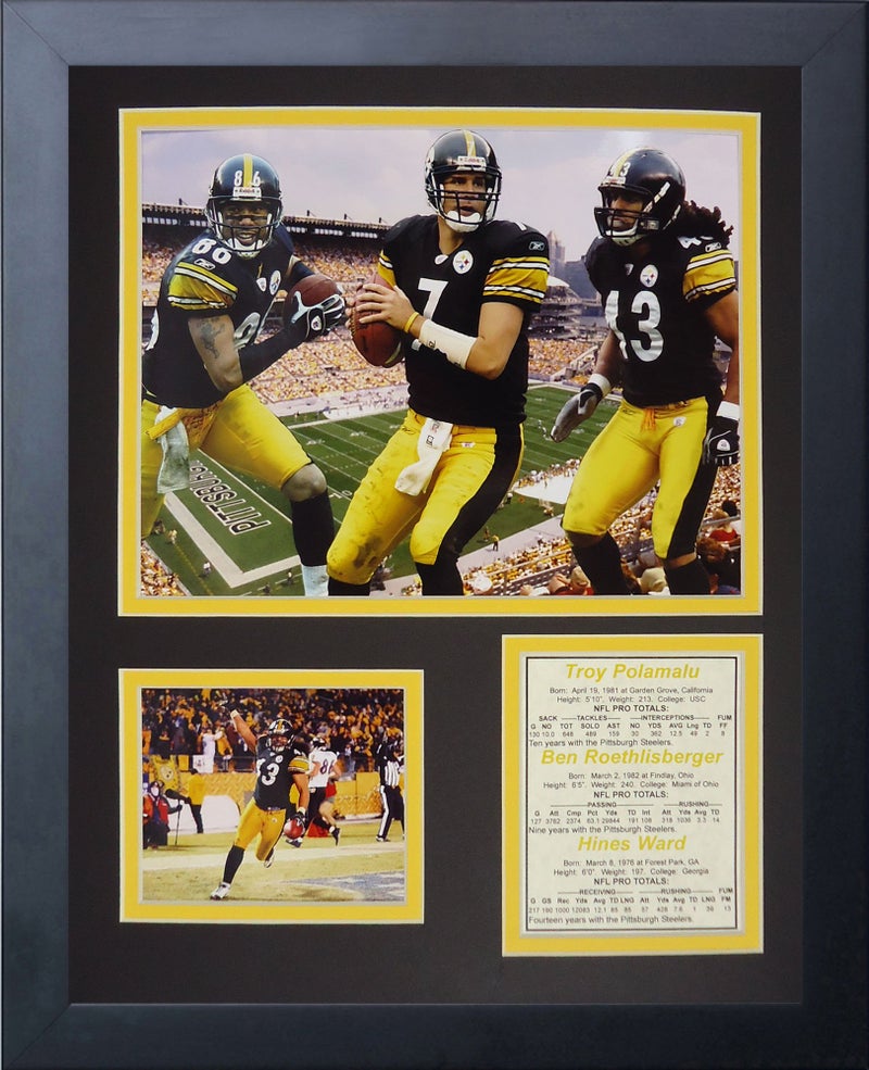 Legends Never Die Pittsburgh Steelers 2000s Big 3 Framed Photo Collage 11x14Inch Black
