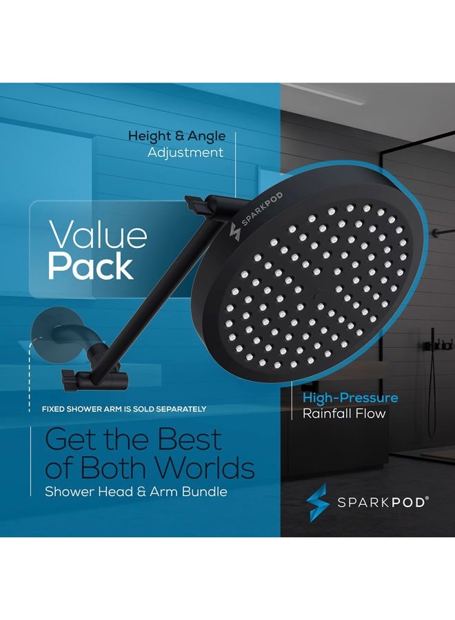 SparkPod Rain Shower Head with Shower Arm Extension - High Pressure Rain - Luxury Modern Look - No Hassle Tool-less 1-Min Installation (11" Shower Arm Extension, Midnight Black Matte) - Image 3