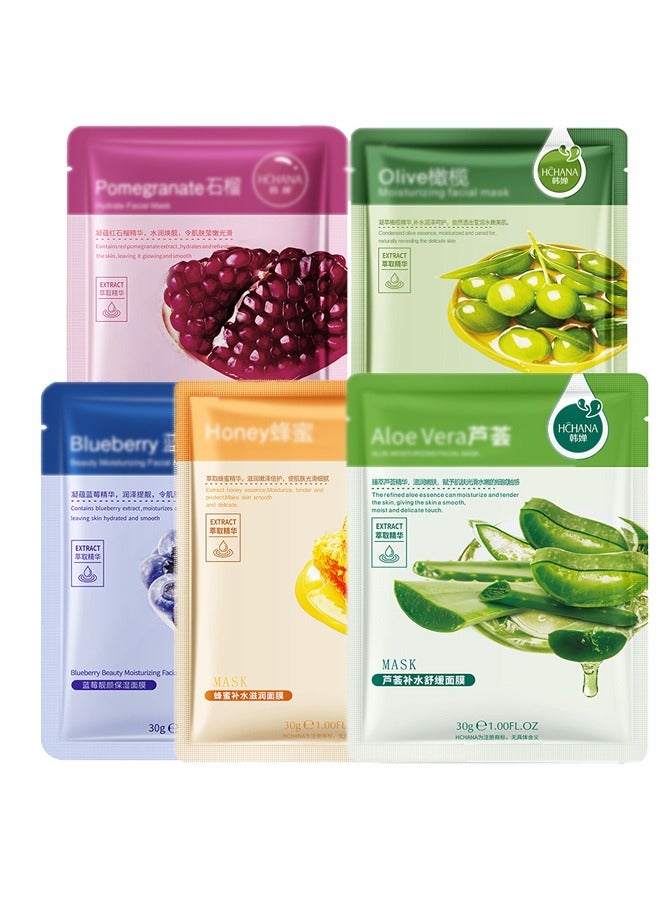 ROREC 5-Piece Natural Skin Care Face Mask Set，Hydrate, Brighten, Moisturize,Soothe for All Skin Types - Image 1