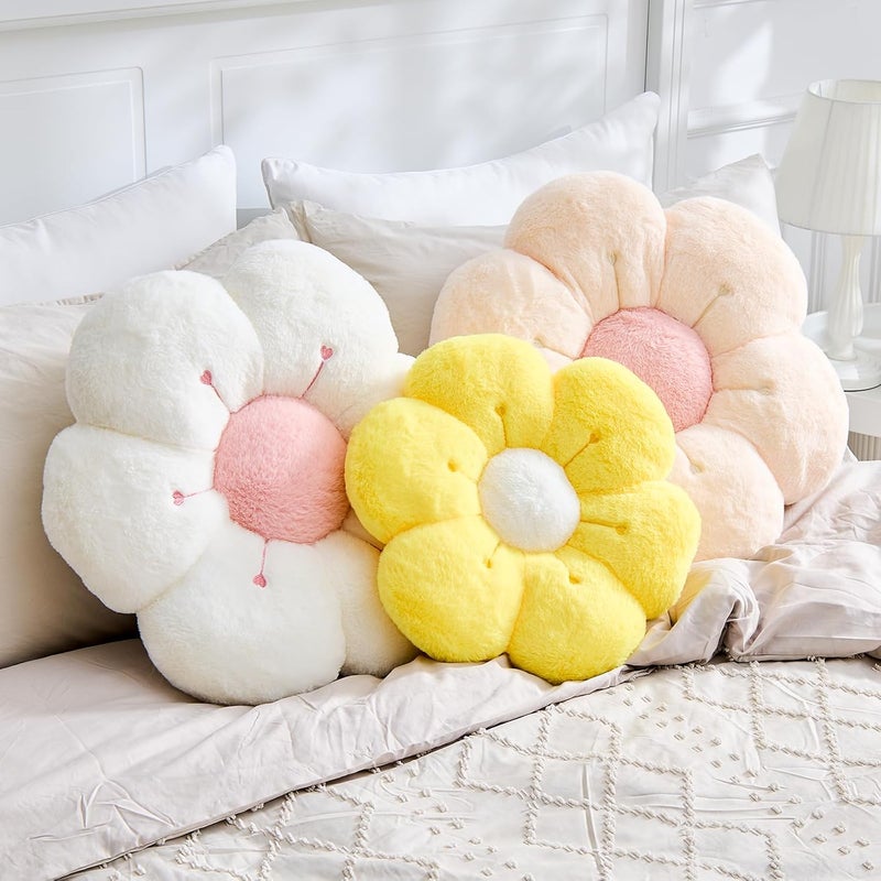 VBGYA Flower Pillow Cute Flower Shaped Pillows Decorative Daisy Pillow for Bed Aesthetic Home Decor Floral Throw Pillows Floor Seating Cushion (Beige, Small-14.9 Inch) - Image 3