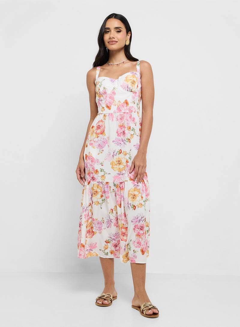 جينجر فستان صيفي بحمالات بتصميم كورست مطبوع بالزهور - Image 1