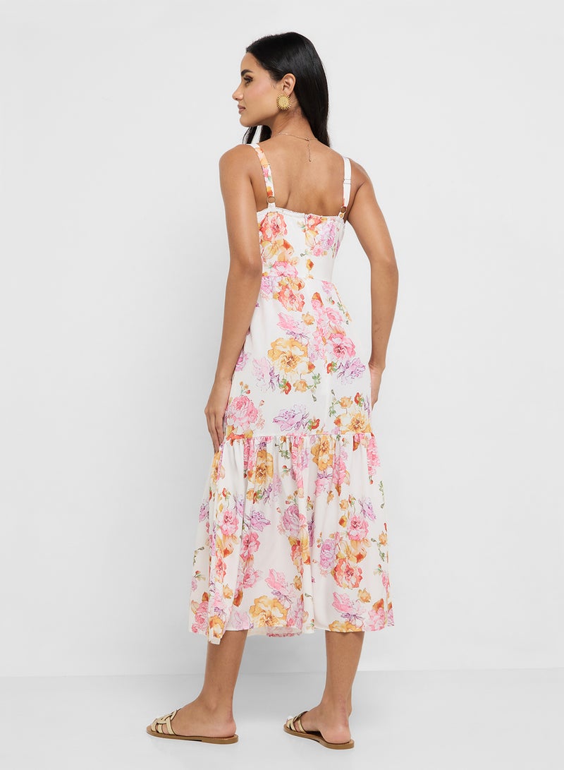 جينجر فستان صيفي بحمالات بتصميم كورست مطبوع بالزهور - Image 2