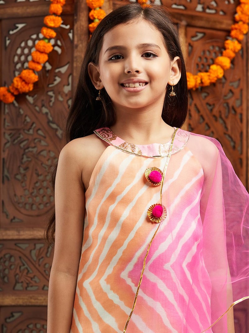 Pspeaches Girls Striped Regular Kurta With Sharara & Dupatta - Image 3