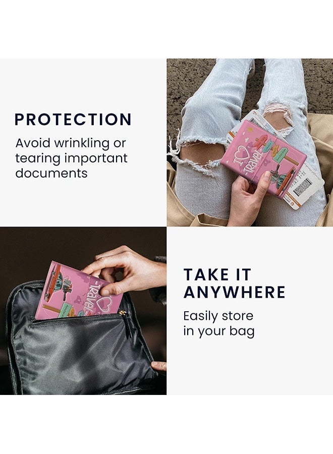 Wffo PVC Passport Cover Protective Holder with Card Slot - Personalized Plastic Case for Men and Women, I Love Travel - Pink - Image 3
