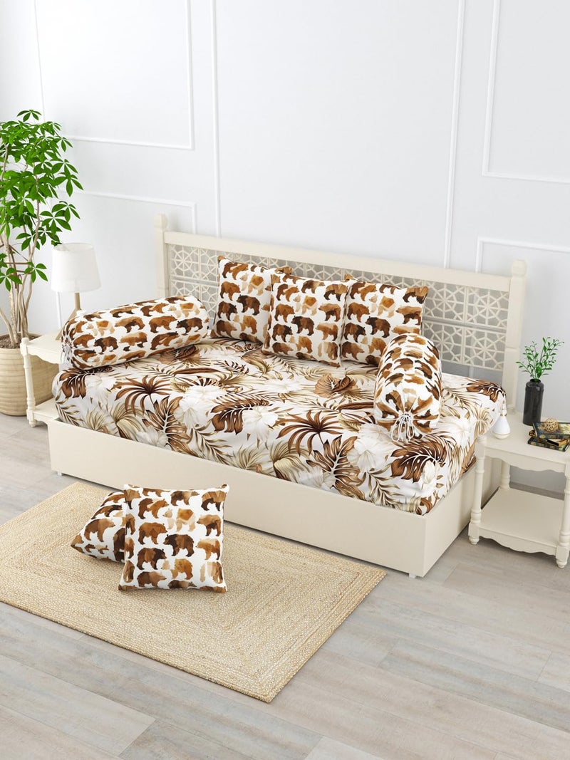 EVER HOME Diwan Set Covers Cotton 8 Pieces Pure Cotton Digital Printed Standard Diwan Set (1 Single Bedsheet, 2 Bolster Covers, 5 Cushion Covers) - Image 1