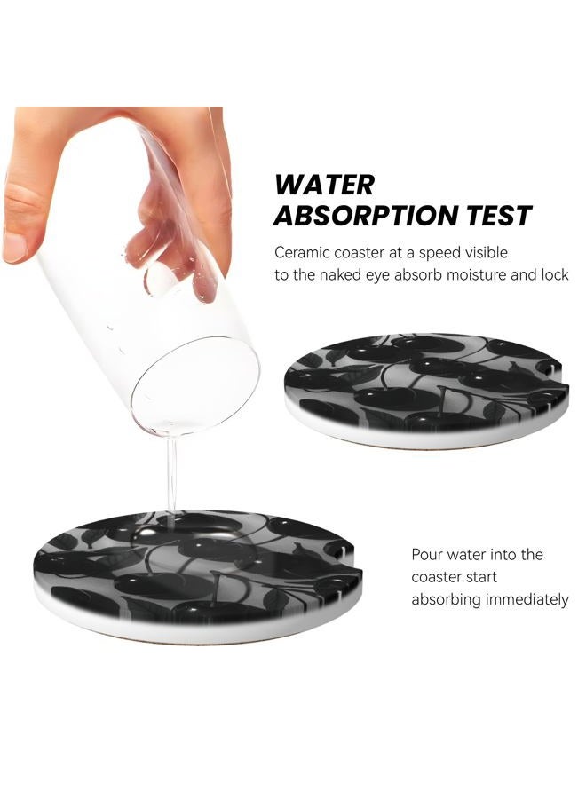 CTVSLFU Absorbent Car Coasters for Cup Holders, 2 Pack Universal Anti Slip Ceramic Cup Coaster for Women Men 2.56 Inch Car Interior Accessories - Black Cherry 021 - Image 4