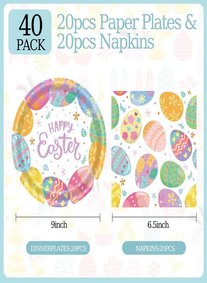 KFJBPB 40 Pack Easter Paper Plates and Napkins Party Supplies, Easter Egg Rabbit Disposable Dinner Plates and Napkins Tableware Set for Spring Party Decorations Serves 20 - Image 2