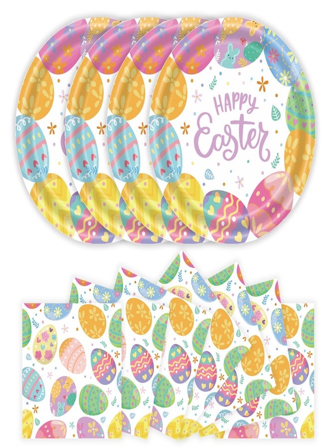 KFJBPB 40 Pack Easter Paper Plates and Napkins Party Supplies, Easter Egg Rabbit Disposable Dinner Plates and Napkins Tableware Set for Spring Party Decorations Serves 20 - Image 1