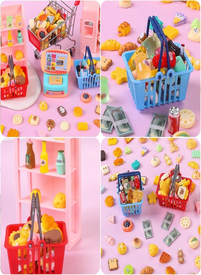 DULEFUN 143pcs Mini Shopping Cart Basket Miniature Food Drink Bottle Toys, Supermarket Shelve Metal Handcart Cash Register for Dollhouse Store AccessoryPretend Play Cosplay Game Kids Party Favor - Image 3