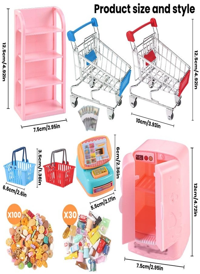 DULEFUN 143pcs Mini Shopping Cart Basket Miniature Food Drink Bottle Toys, Supermarket Shelve Metal Handcart Cash Register for Dollhouse Store AccessoryPretend Play Cosplay Game Kids Party Favor - Image 2