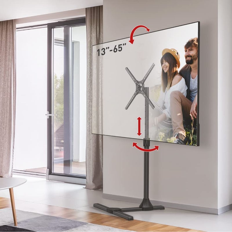 Barkan TV Floor Stand 1365 inch Tilt and Height Adjustment Stand Holds Up to 80 lbs Glossy Finish 5 Year Warranty Iron Base Fits LED OLED LCD Black