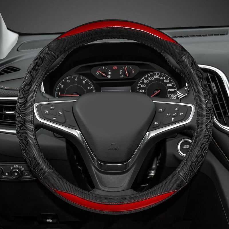 GIANT PANDA Steering Wheel Cover for Chevy Silverado - Car Steering Wheel Cover for Chevrolet Colorado Tahoe - Red - Image 2