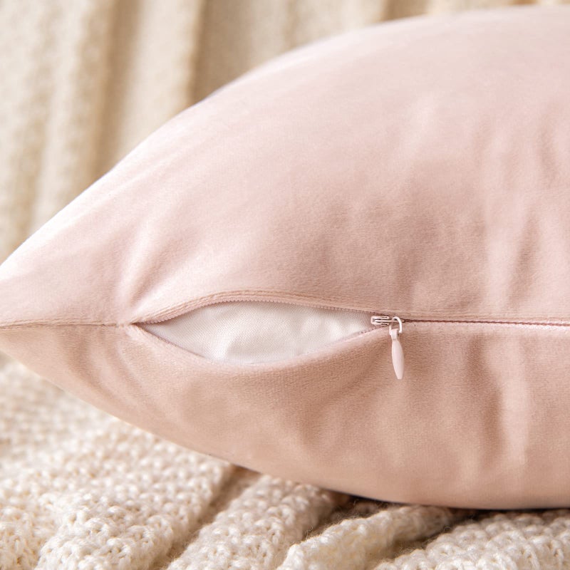 EMEMA Pack of 2 Velvet Throw Pillow Covers Decorative Square Pillowcase Soft Solid Cushion Case for Sofa Bedroom Chair Car 18x18 Inch Pink - Image 3