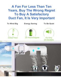 Glanfen 150 mm - 6 inch Diameter In Line Bathroom Extractor Fan with Run On Timer Loft Mounted Inline Shower Ceiling Powerful Ventilation Damp Control Silent In-line Toilet Ventilator  - Image 5